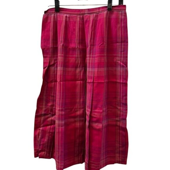 Vintage Red & Pink Plaid Pleated Midi Skirt - Picture 5 of 9